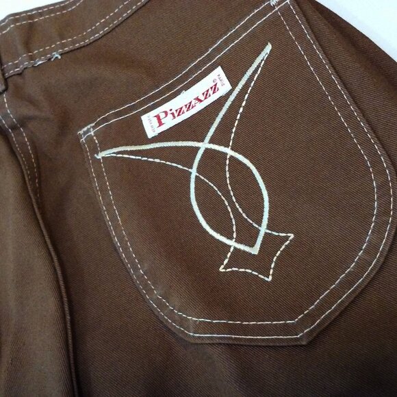 NWOT Vintage 70s Pizzazz Mod Retro Disco Pant Jeans -10 Pockets Wide-Leg Brown - Picture 6 of 12